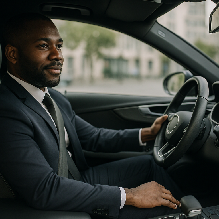 photo d'une voiture avec chauffeur à bord